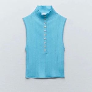 ZARA Sleeveless Cropped Knit Top Sz M NWT - Turquoise